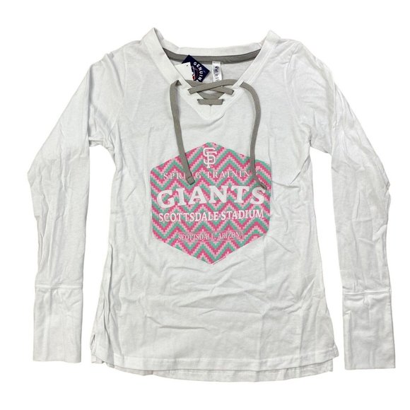 San Francisco Giants Womens Tee Sz S Spring Training Lace Up V-Neck Long Sleeve - Picture 6 of 6